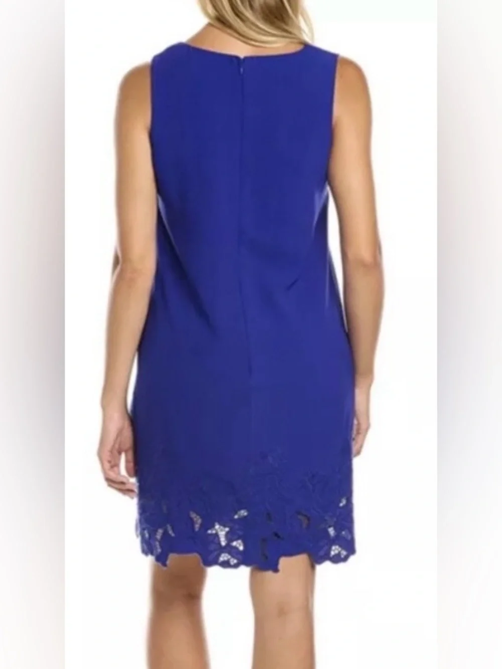 Royal Blue Sleeveless V-Neck Lace Hem Dress - Picture 3 of 5